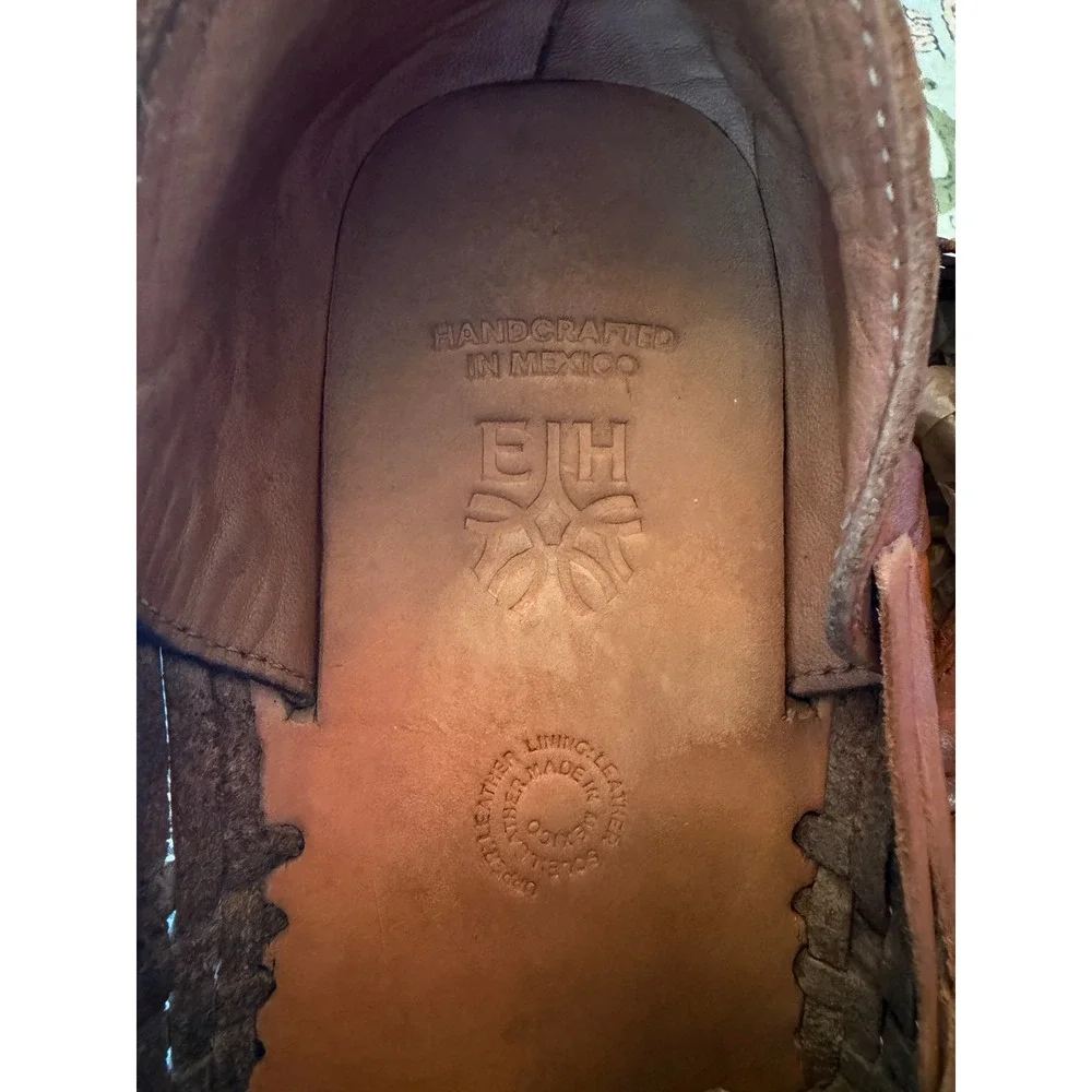 EH Handcrafted in Mexico Leather Huaraches Woven Tan Brown Slip On Sandals 41
